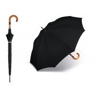 Dlouhý deštník - černý s dřevěnou rukojetí