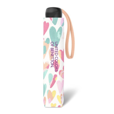 Benetton Super Mini AQUARELL HEARTS 59042 dámský skládací deštník
