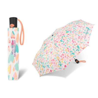 Benetton Mini AC AQUARELL HEARTS ,  dámský automatický deštník