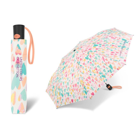 Benetton Mini AC AQUARELL HEARTS ,  dámský automatický deštník