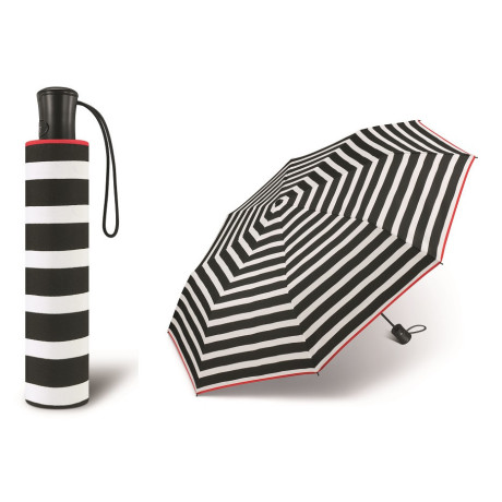 Happy rain,  Mini AC black/white 42284, dámský vystřelovací deštník